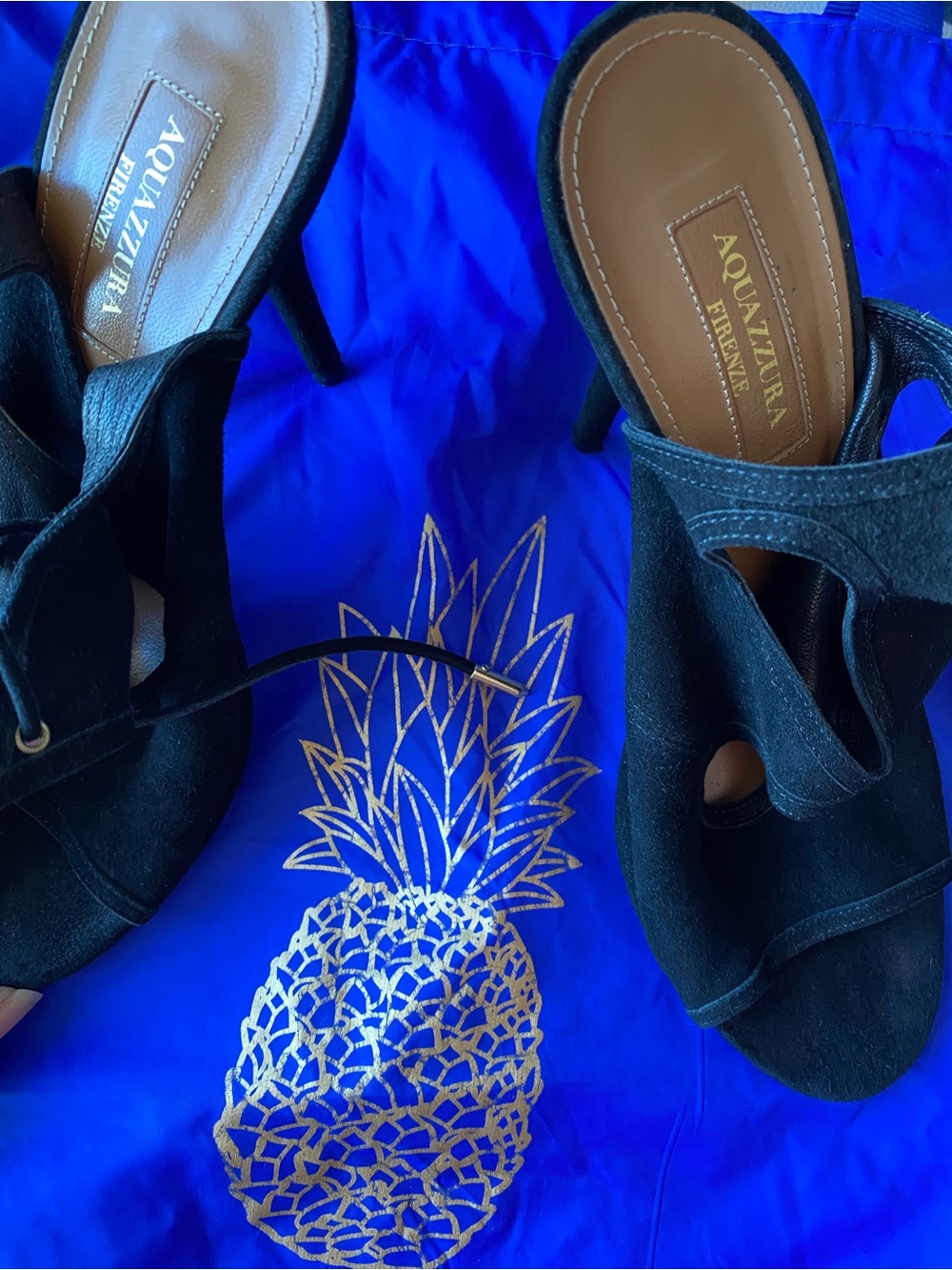 Aquazzura Sexy Thing Black Suede Cutout Peep-Toe Lace-Up Stiletto Heels 8.5 38.5 - Picture 4 of 11